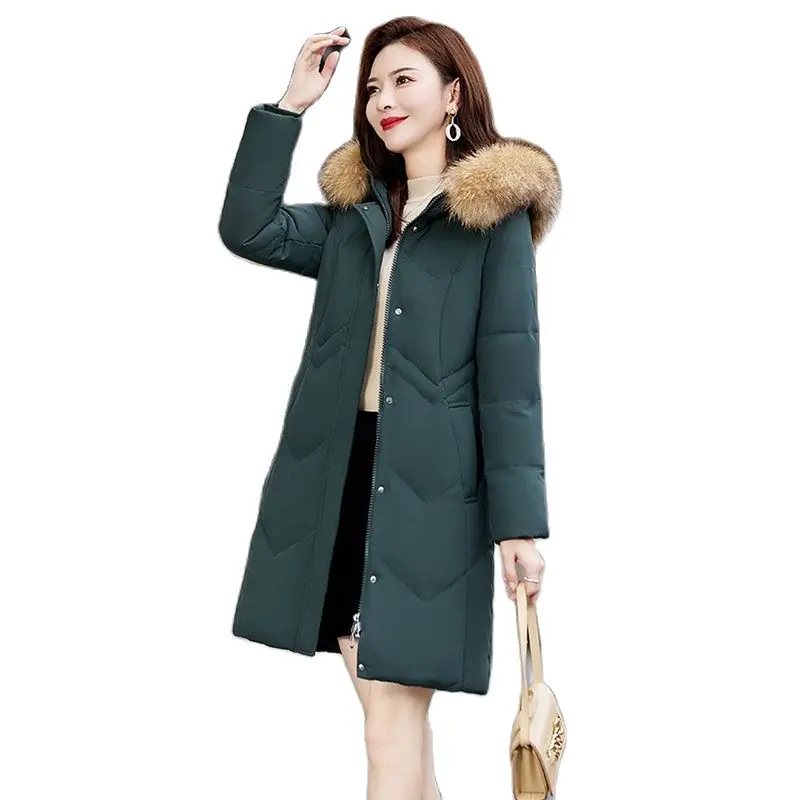 

Down Female Winter Korean Version Of slim Hooded Temperament Long Fashion Fur Collar White Duck Down Warm Thick CoatT ide