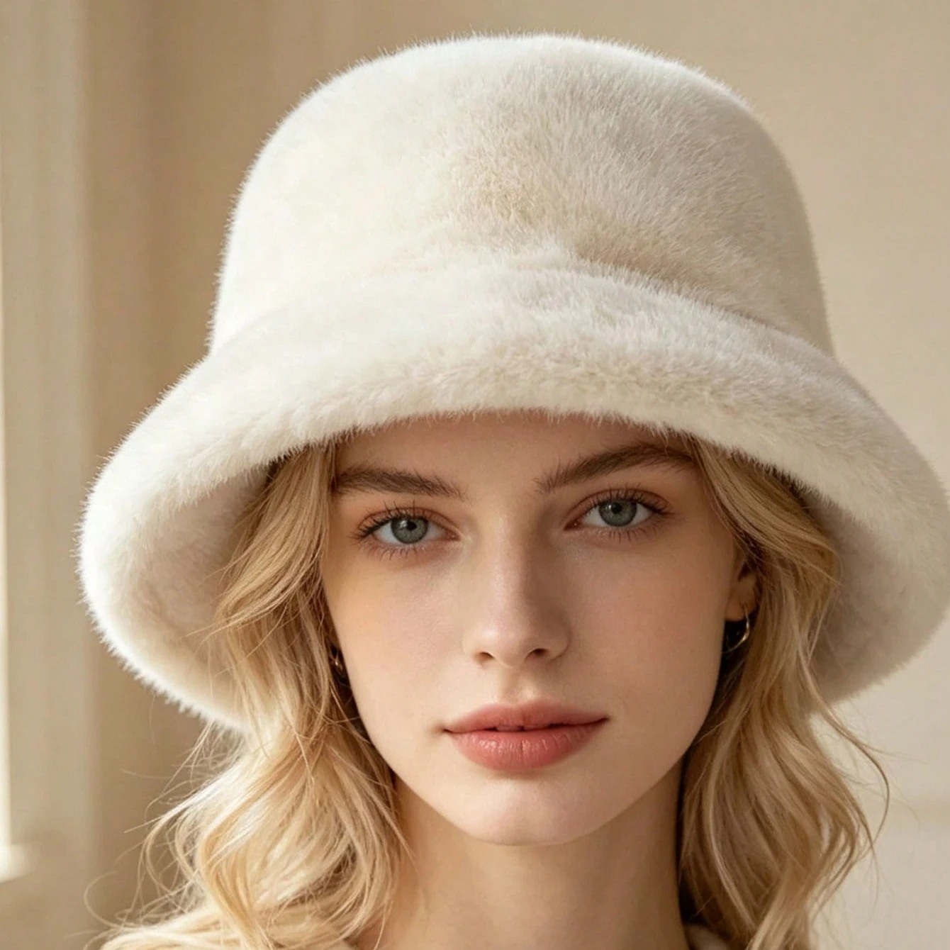 1pc Women's Plush Faux Mink Fur Bucket Hat Warm Autumn/Winter Hat Back To School Hair Accessory Christmas Gift Hair Accessory