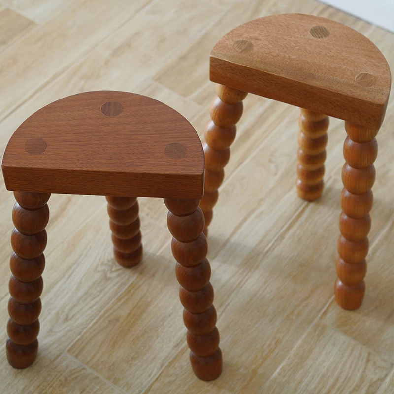 French Retro Solid Wood Low Stool Mid-ancient Bedside Tables Niche European Style Shoe Stools Living Room Furniture Decoration