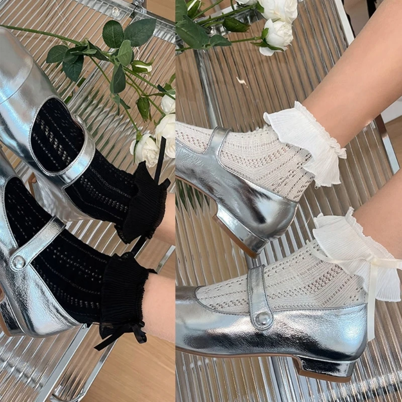 Spring Summer Fashion Womens Socks Middle Tube Lace Bowknot Socks for Skirt