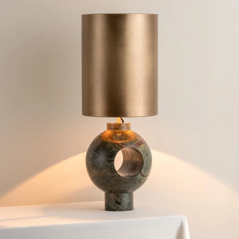 

Medieval quiet style natural marble table lamp villa home decoration living room study bedroom bedside table lamp