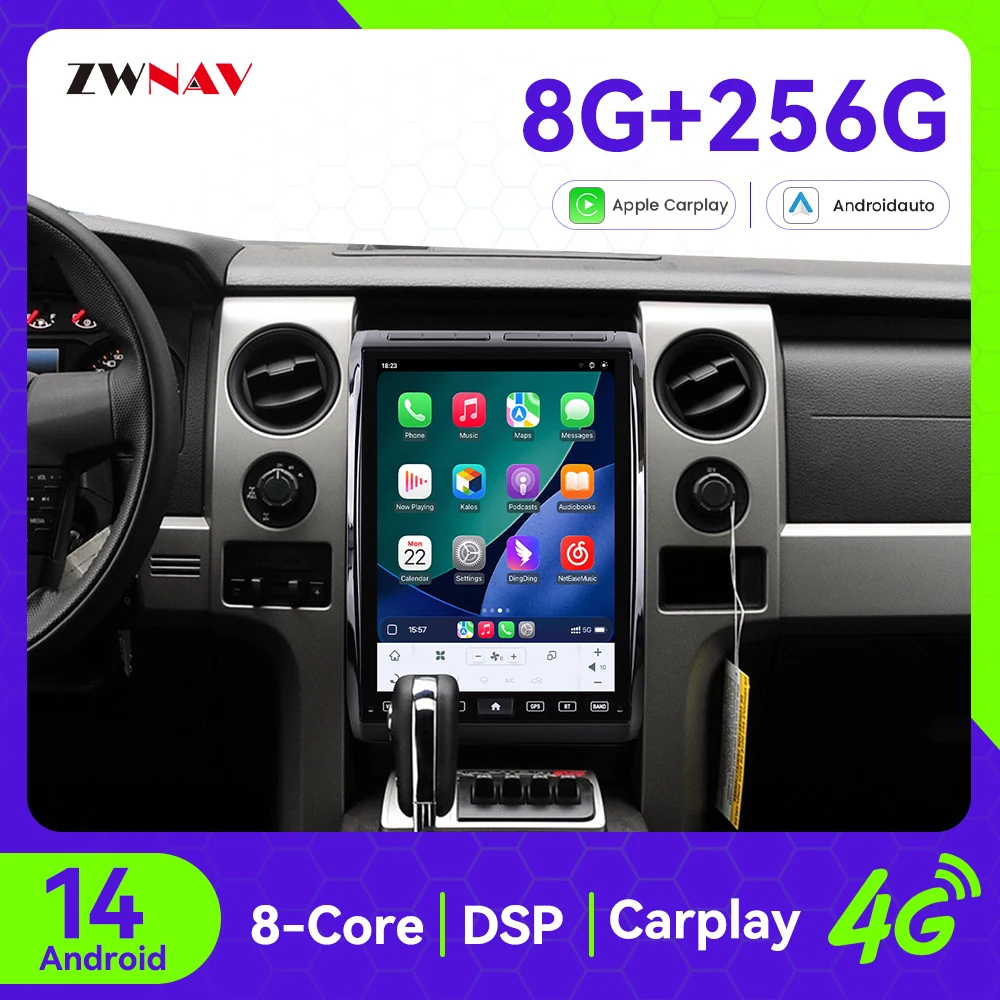 ZWNAV Android 14 Car Radio For Ford F150 2009-2014 GPS Navigation Wireless CarPlay Android Auto DSP Sound WIFI 4G System