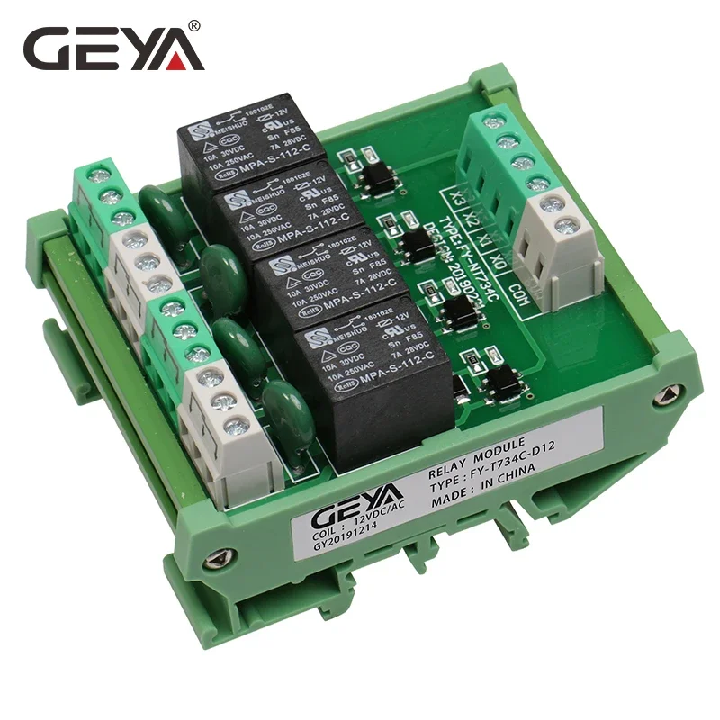 GEYA 4 Channel Relay Module 1 SPDT DIN Rail Mount 5V 12V 24V DC/AC Interface Relay Module for PLC 230V