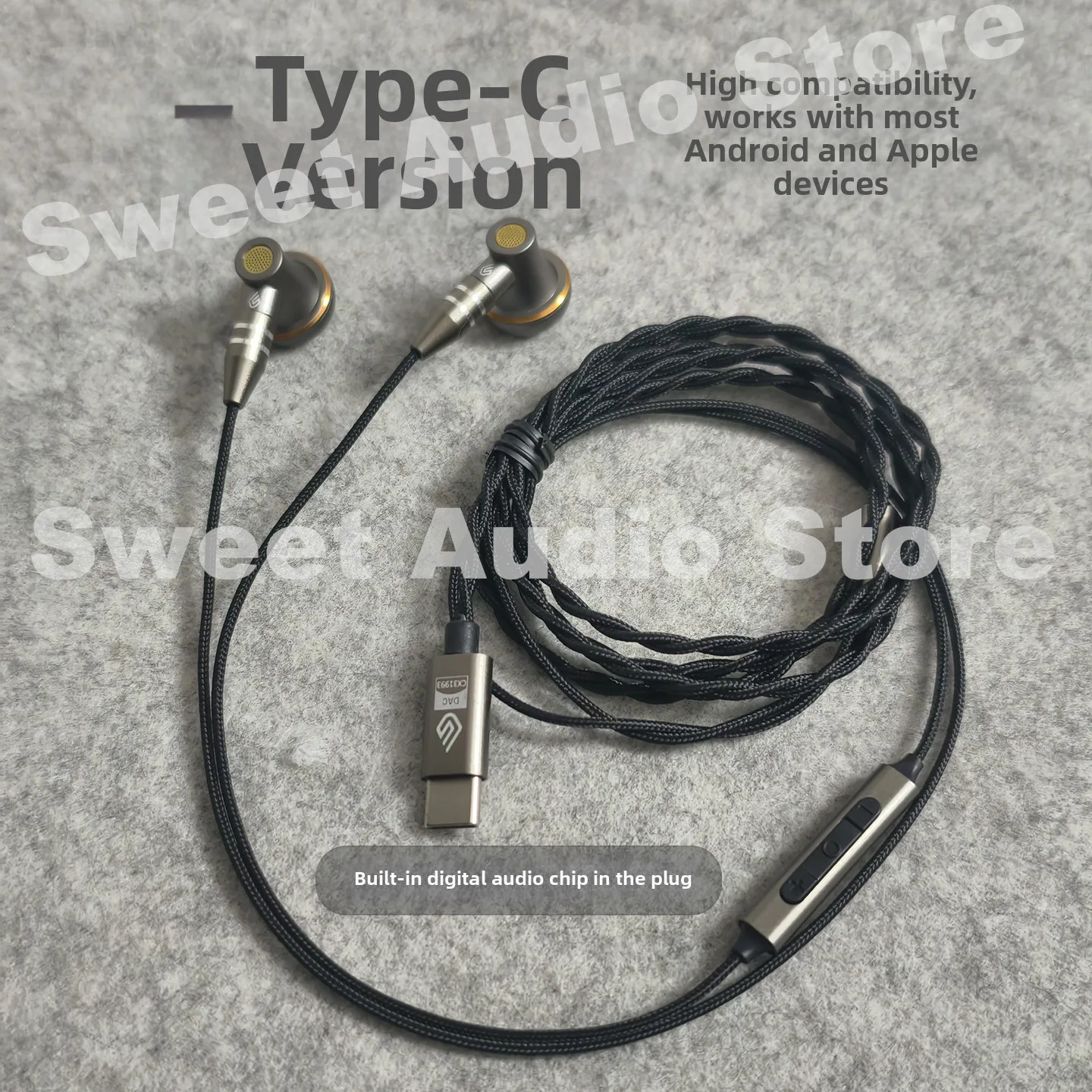Słuchawki LUN SHENG Star Ring Dynamic Driver z 14.2mm PU membraną dynamiczną i wymiennym kablem z wtyczką 3.5mm/Type C — zdjęcie produktu 4