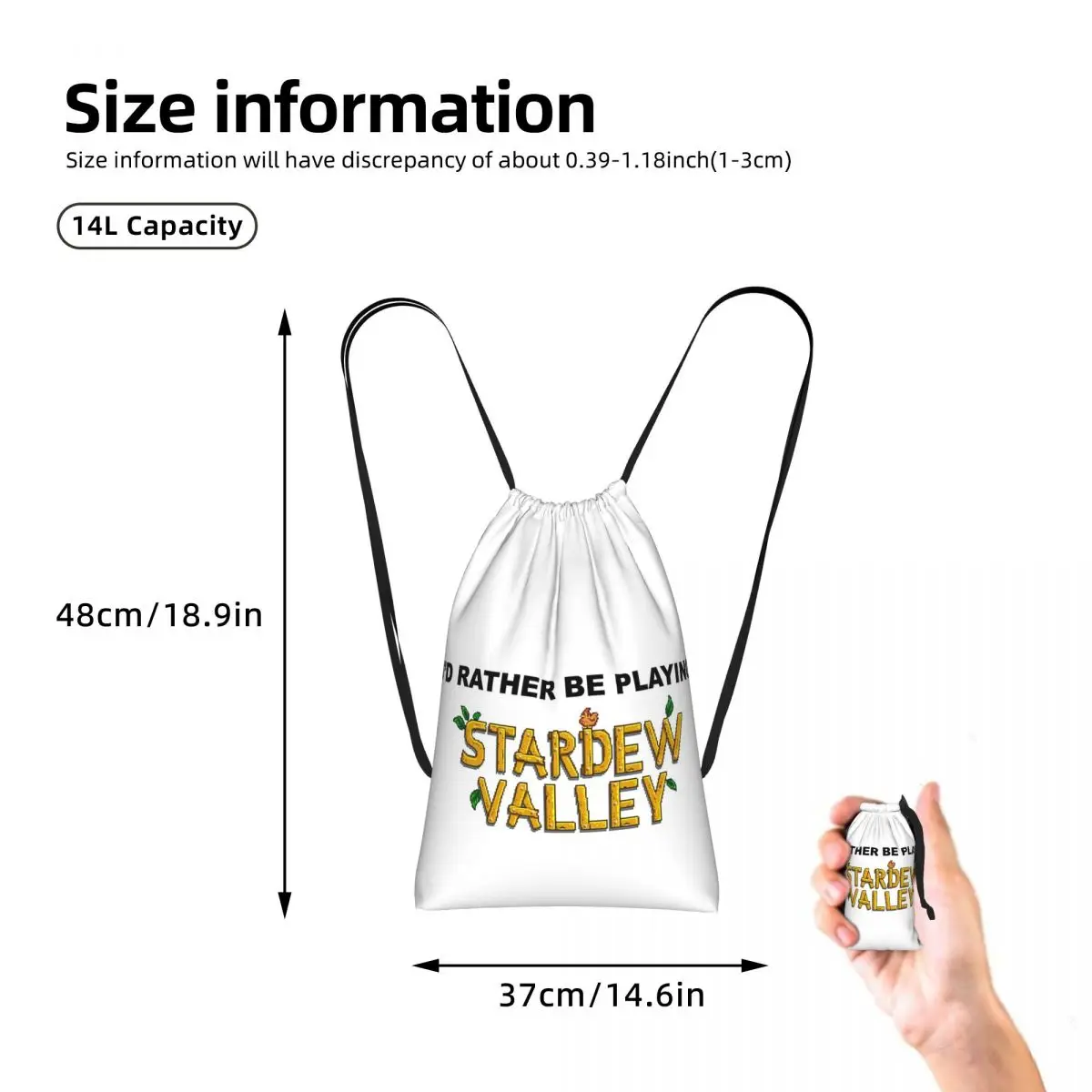I'd Rather Be Playing Stardew Valley Drawstring Backpack hiking cycling Bag Lightweight Storage Drawstring Bag for Men Women