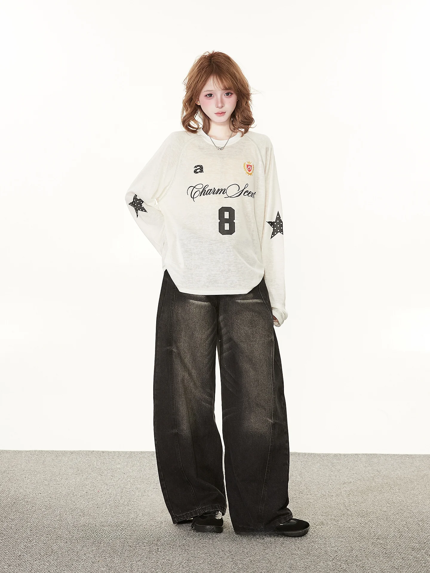 Retro American Casual College Style Long Sleeve T-Shirt Women's Spring Autumn Thin Loose Casual Sports Sun Protection Cover up