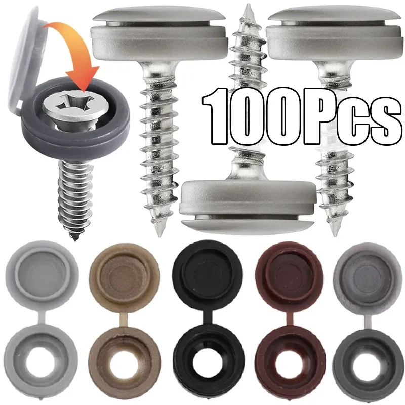 Tapa de tornillo de plástico de una sola pieza, tapa de tornillo, tuercas de uñas, pernos, cubierta decorativa, cubiertas plegables de tornillo, blanco, negro, gris, 100 Uds.