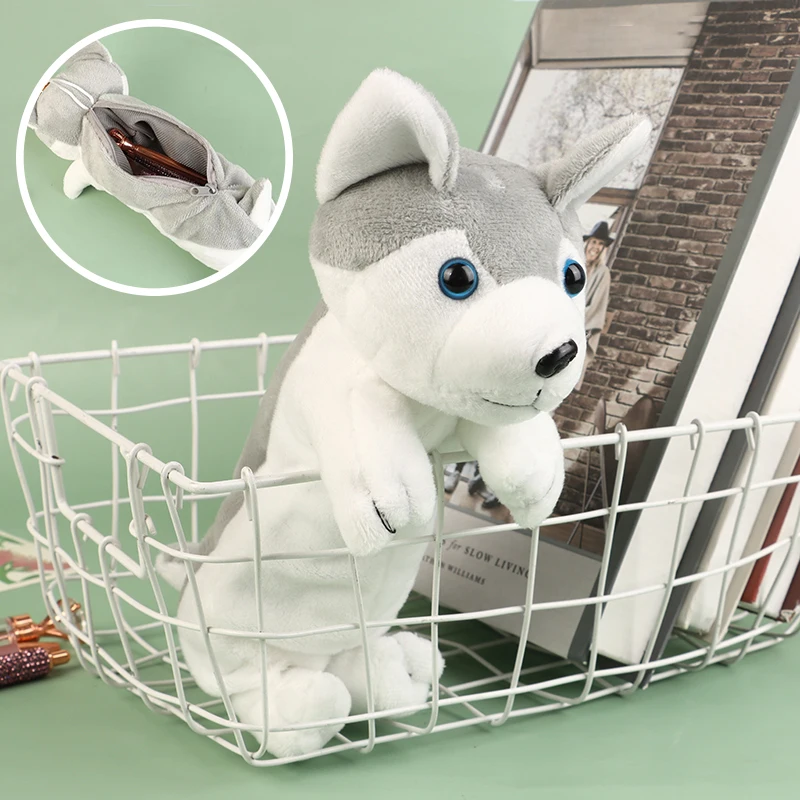 Plush Siberian Husky Dog Pencil Case Portable Pen Box Marker School Supplies Cartoon Soft Pencil Pouch Cosmetic Bag Makeup Pouch image 2