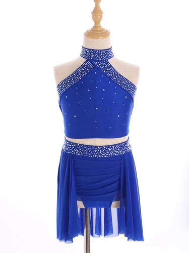 Imagen 2 del producto Traje de baile de Ballet lírico con diamantes de imitación brillantes para niñas, conjunto de ropa deportiva atlética para gimnasia, actuación de competición de baile