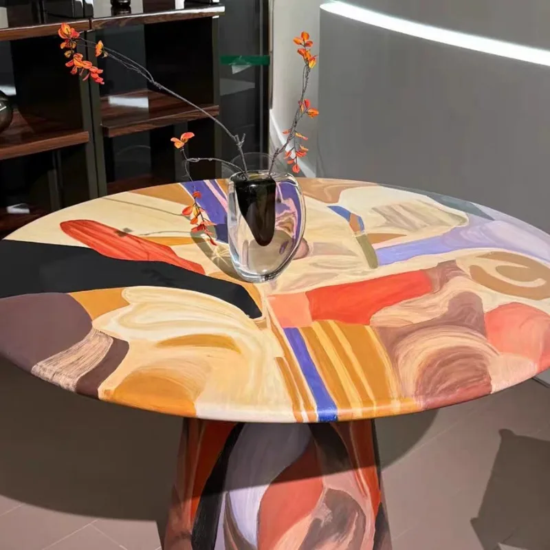 Oil painting wind waterproof and oil-proof coffee table colored flower table