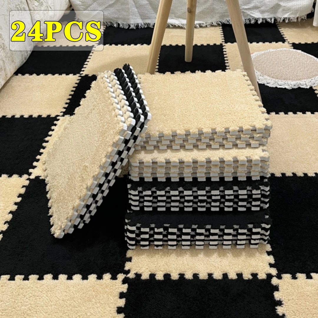 2-24PCS 30*30*1CM Soft Plush Children\'s Mat Baby Play Mat Baby Toys Eva Foam Puzzle Carpet in Children\'s Room Keep Warm Playmat