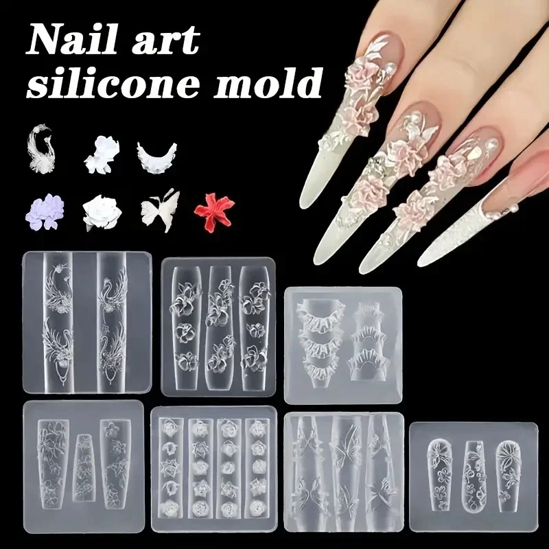 

Reusable Soft Silicone 3D Embossed Nail Art Mold Featuring Bows,Butterflies and Flower Perfect for DIY Nail Art&Charm Decoration