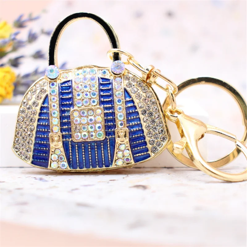 Cute Women Deep Blue Bag Design Keychain Cars Keyrings Lady Gifts Key Rings Girls HandBag Charms Keyholder