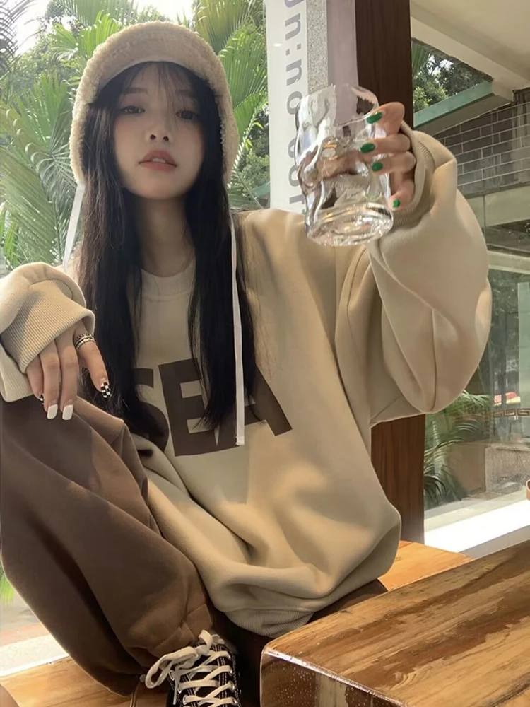 

Женская утепленная толстовка с капюшоном, свободного кроя, средней длины, прикрывающая бедра, осенне-зимняя, новая, удобная, в уличном стиле