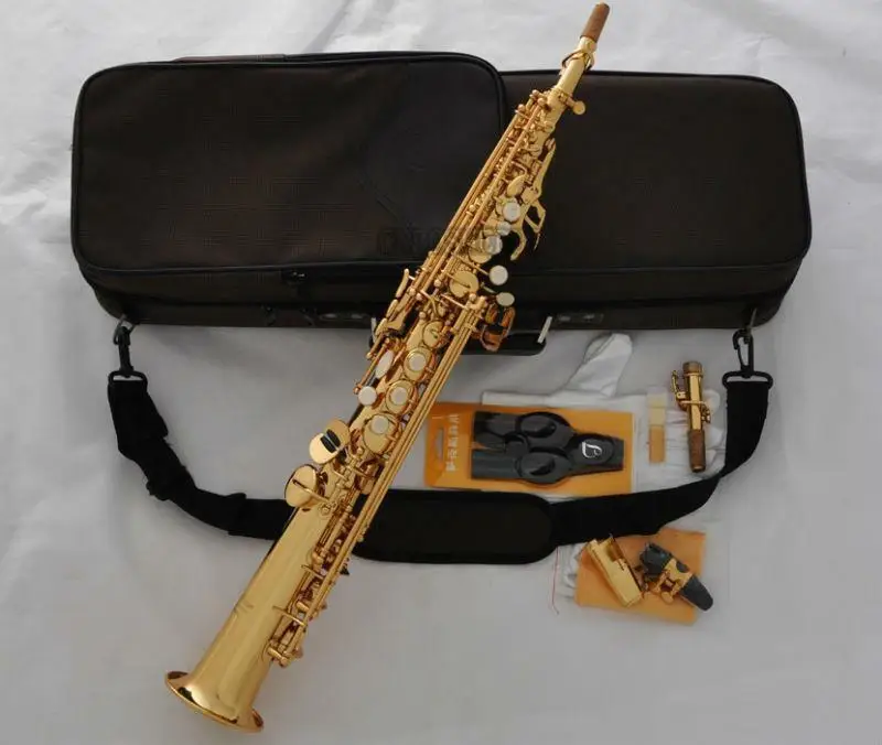 

Professional TaiShan Gold Straight Soprano Saxophone BB Sax High F# 2 Necks New