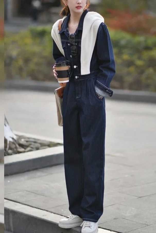 

Новинка весны/лета 202, женский ковбойский комбинезон, пригородный комбинезон с высокой талией и воротником