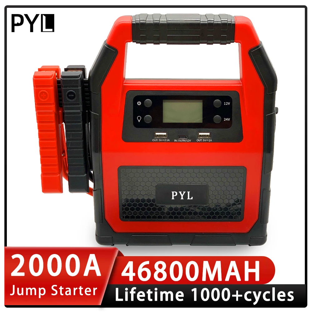 2000A 46800mah High Capacity Portable Car Battery Charger Jump Starter for 12v 24v Diesel Truck Car Battery Booster