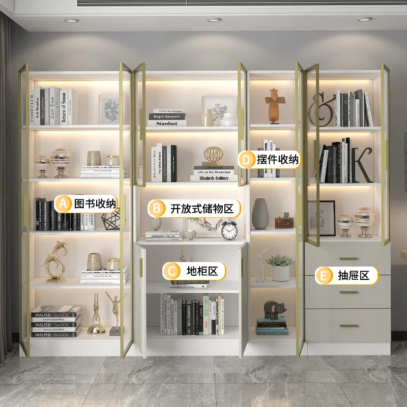 Modern Minimalist Bookcase Nordic Light Luxury Glass Door Bookcase Display Cabinet Floor Wall Locker