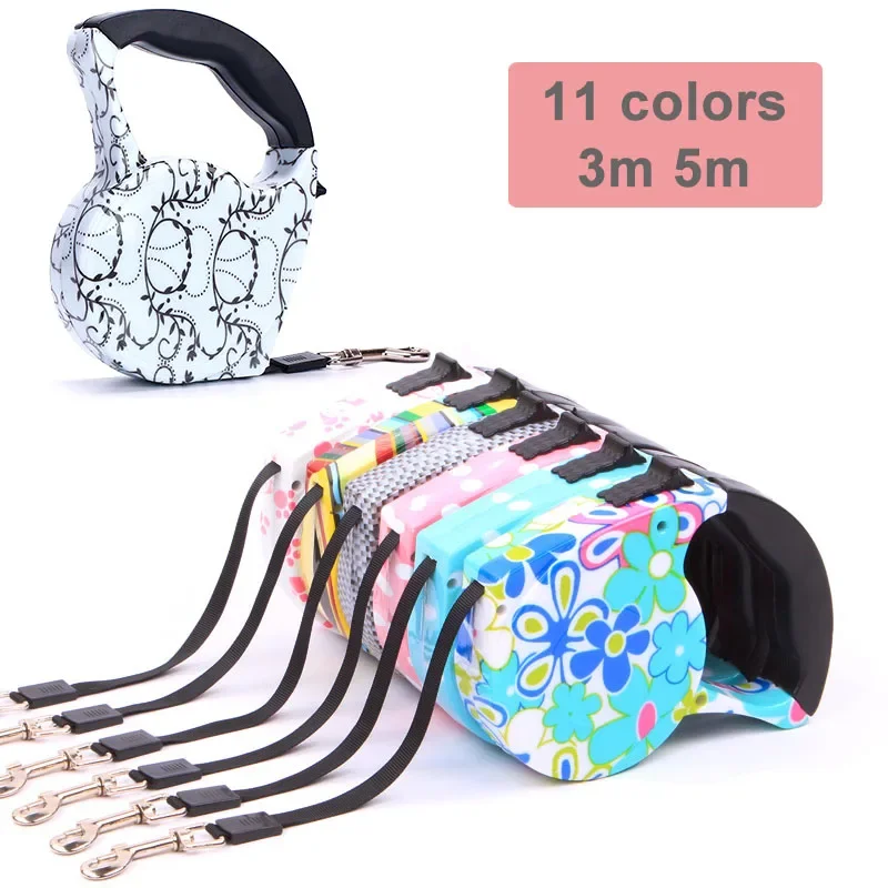 Correa retráctil perro de 3m y 5m, 11 colores, cuerda de tracción automática con estampado de moda cachorros, correa p