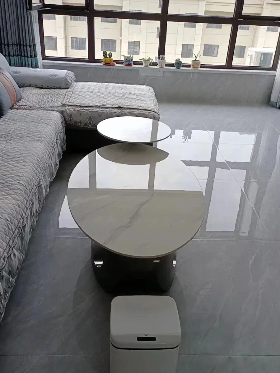 Nordic Luxury Slate Coffee Table for Living Room, Metal Base Central Table, Couch Table, Fashion Ellipse Tea Table, Sofa Side