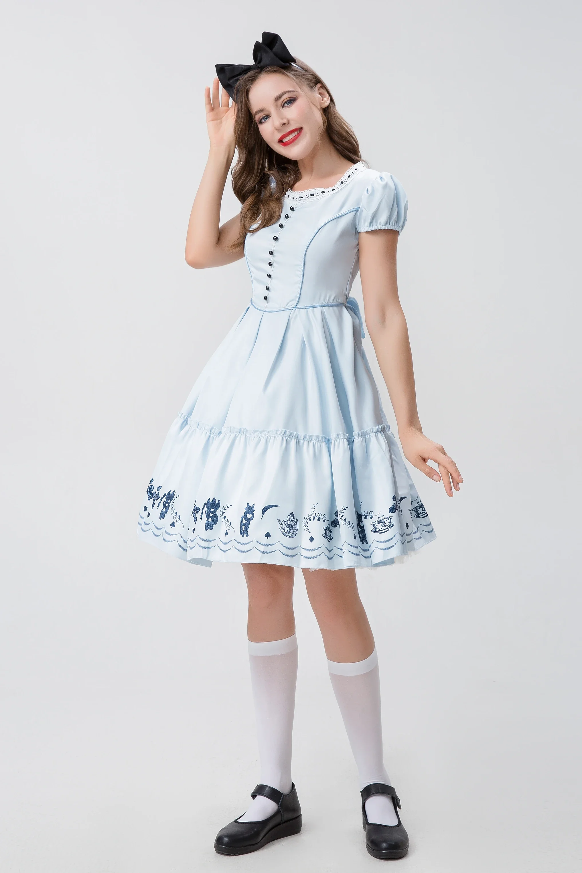 

Anime Alice in Wonderland Mad Hatter Sissy Lolita French Maid Blue Dress Halloween Carnival Party Fantasia Magic Cosplay Costume