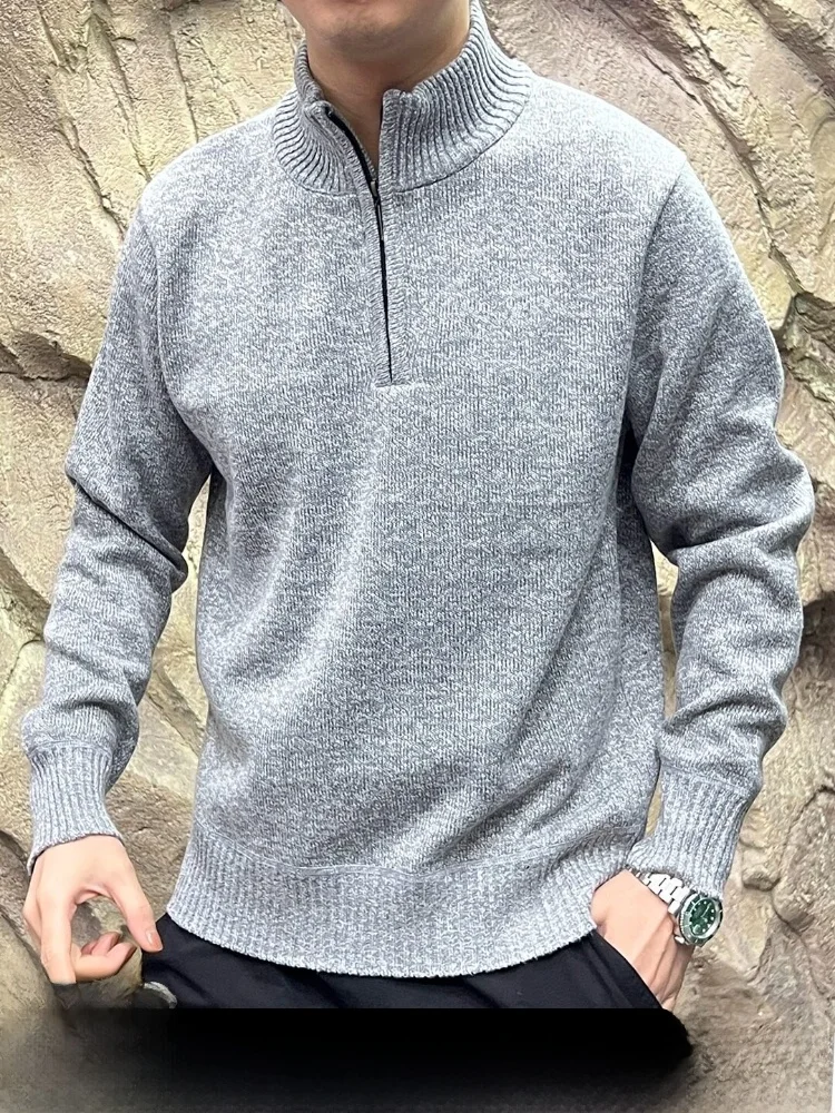 

Thiened Fce Lined f Zipper Knitted Sweater Coat for Men Stand Collar Autumn Winter Faion Ci Sle Long Sve Top