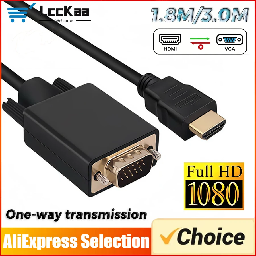 1080P HDMI-Compatible To VGA Adapter 1.8M/3.0M Cable Video Audio Male Converter  for Desktop Laptop PC TV Monitor Projector