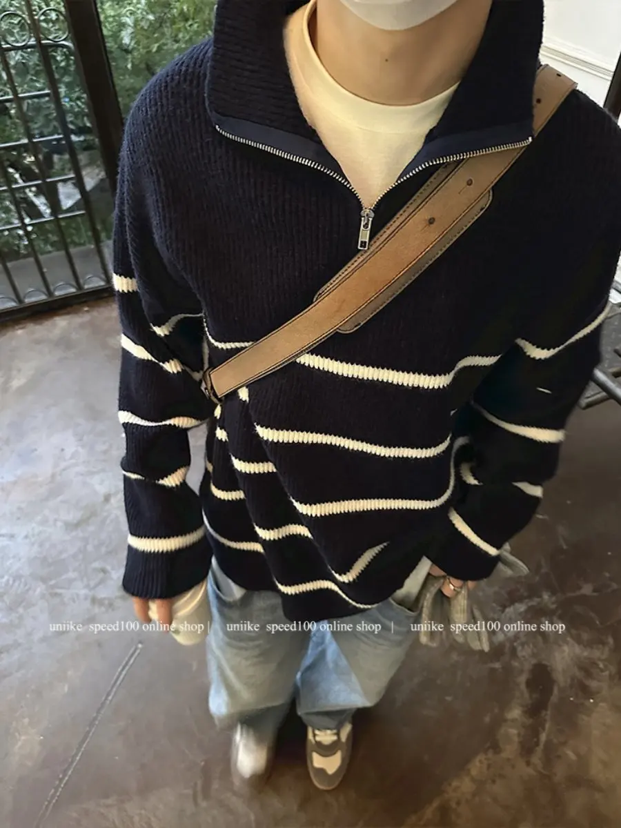 

Мужские пуловеры с меховым воротником и принтами, джинсовые в стиле пэчворк, городской уличный стиль, свободный крой, уникальный дизайнерский термо-комплект