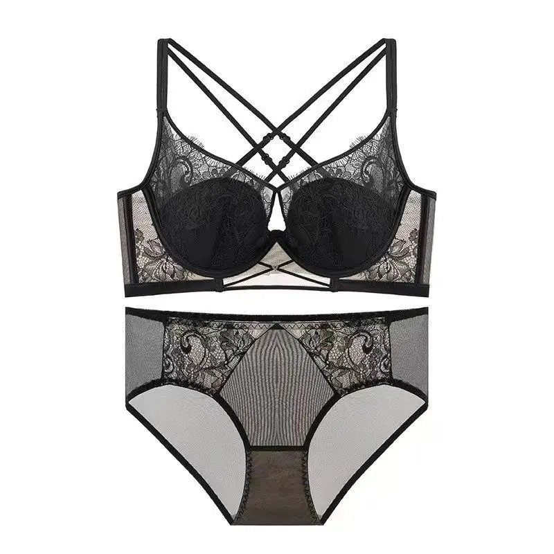 หน้าอกใหญ่ปรากฏขนาดเล็กผู้หญิง Bra ชุดสบาย Breathable Soft สุภาพสตรีชุดชั้นใน Hollow Out Lace ดอกไม้ด้านข้างชุดชั้นในสตรี