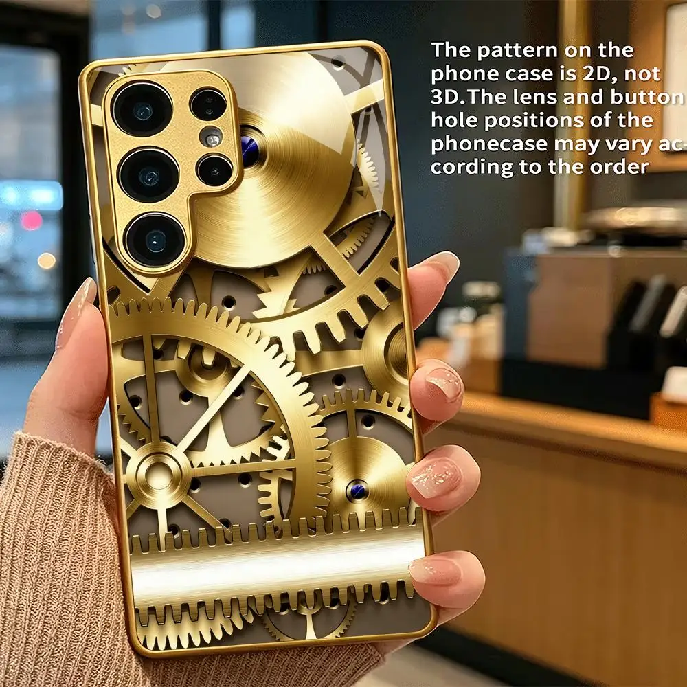Mechanical gear texture glass phone case suitable for Samsung Galaxy S26 S25 S24 S23 S22 S20 FE/Ultra/Plus anti fall back cover