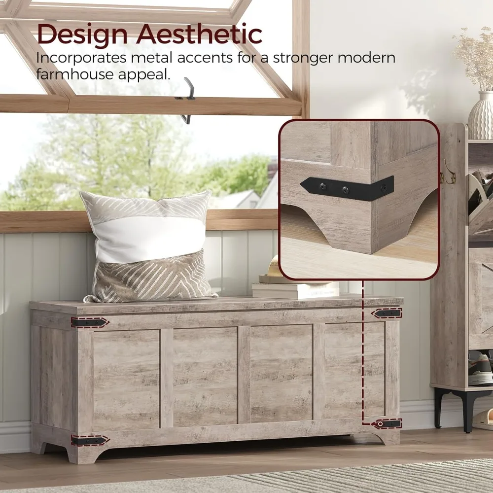 صندوق ألعاب كبير على شكل صندوق تخزين خشبي مع مفصلات أمان، مقعد أحذية للمدخل لغرفة الأطفال وغرفة المعيشة