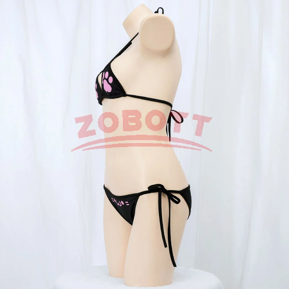 أنيمي Kawaii فتاة لطيف القط باو بيكيني تأثيري حلي ملابس السباحة النساء مخلب نمط ثلاث نقاط الملابس الداخلية مجموعة لحمام السباحة حفلة الشاطئ
