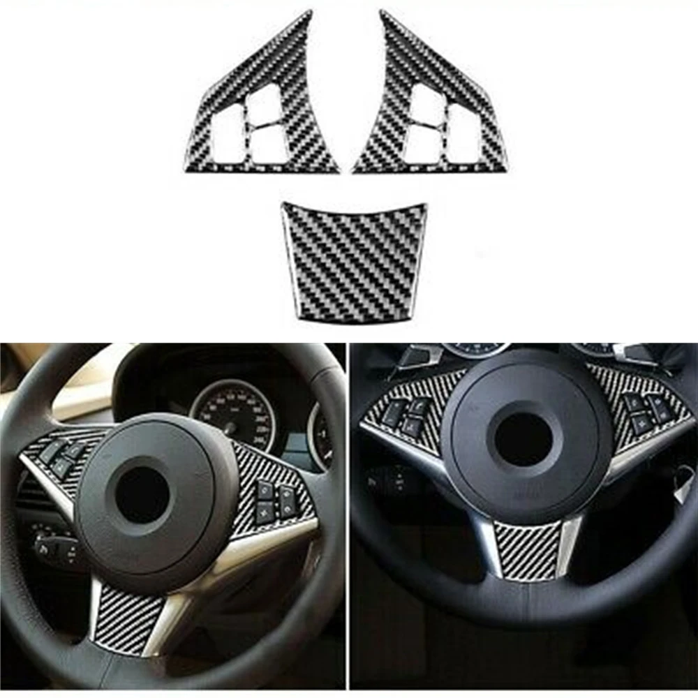 Carbon Fiber Car Stickers For BMW E60 5-Series 2004-2010 Steering Wheel Decoration Cover Trim Interior Mouldings Accessories