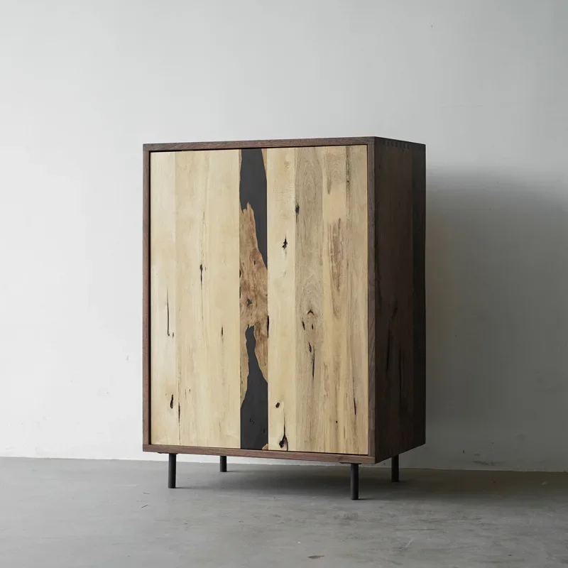 For Modern Simple Solid Wood Side Cabinet Wabi Sabi Style Storage Shelf Art Home Furniture for Foyer Porch Entryway Hallway