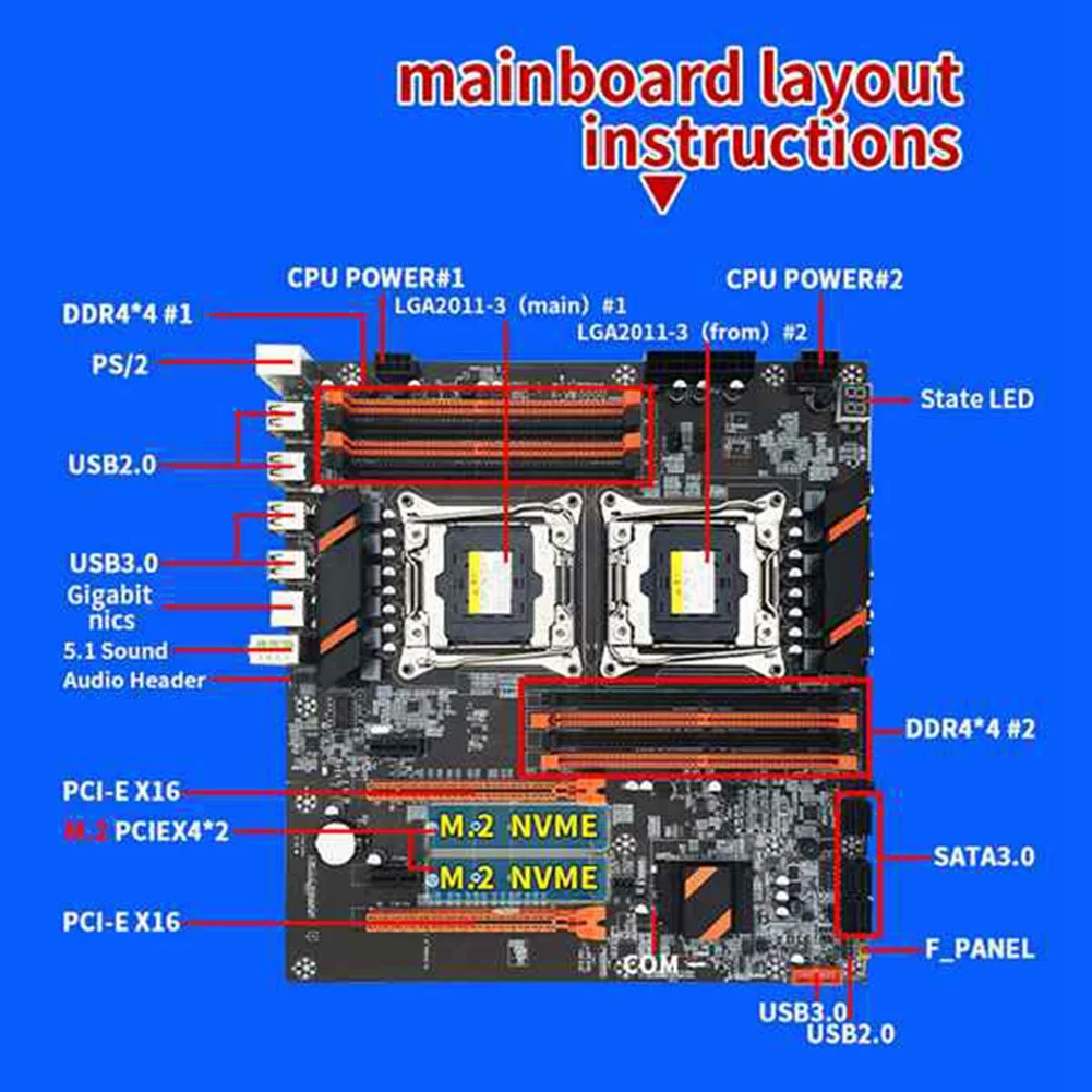 T88C X99 Dual CPU เมนบอร์ด LGA2011 สนับสนุน DDR4 ECC หน่วยความจําเมนบอร์ด 2XE5 2620 V3 CPU + 2XThermal Pad