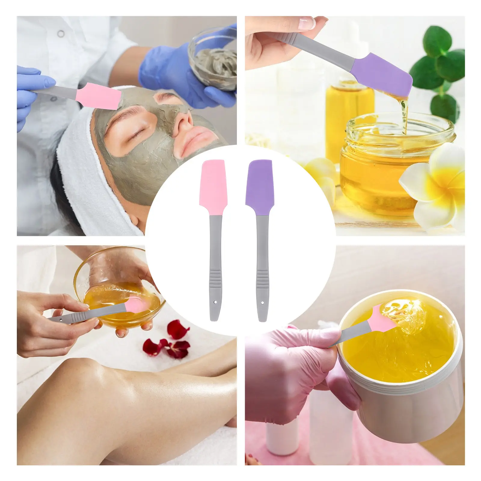 

2Pcs Silicone Waxing Spatulas Long Handle Non-Stick Reusable Scraper for Hair Removal Wax Applicator Tool Easy Clean