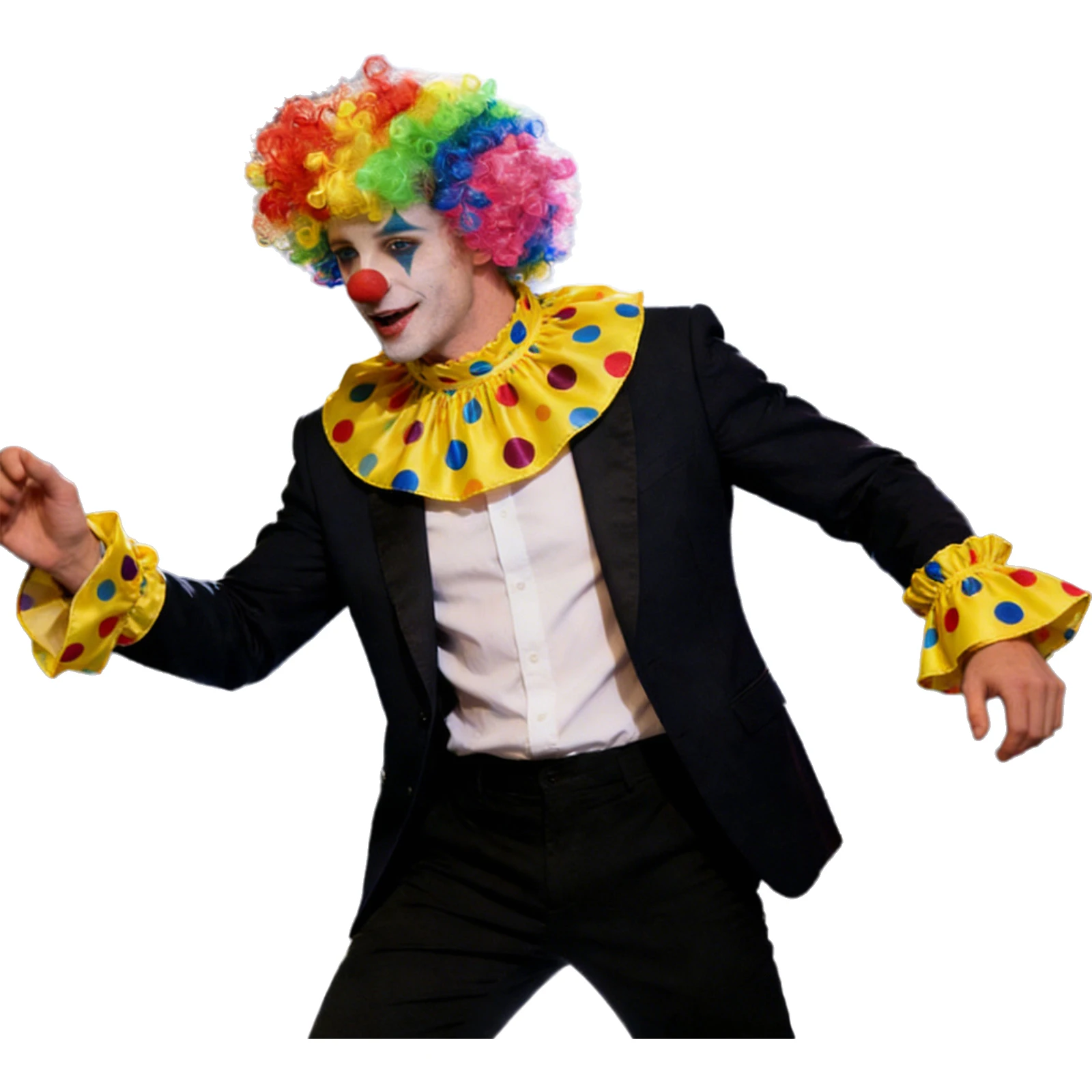 

3Pcs Clown Cosplay Costumes Accessories Ruffle Neck Collar Cuffs And Afro Wig Or Vest Set for Halloween Carnival Joker Dress Up