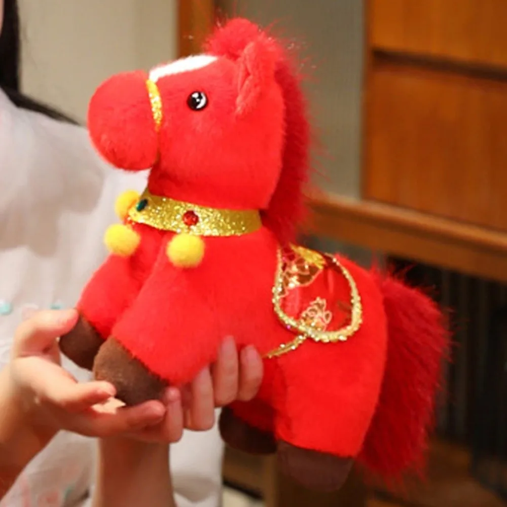 Funny Mascot Dolls 2026 Horse Plush Doll Good Luck Cute Stuffed Horse Toy Fluffy Kawaii Zodiac Pony Figurine Home Decoration