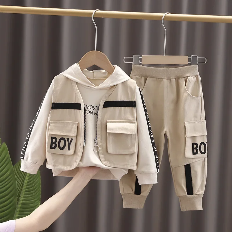 

Fashion Hoodies Vest Pants 3Pcs/Set Toddler Sports Costume Kids Tracksuits Autumn Baby Clothes Boys Suit Children Clothing