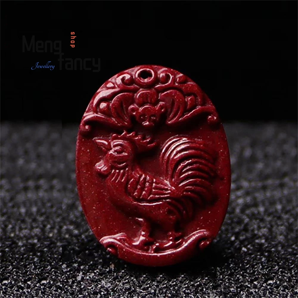 Natural Cinnabar Chinese Zodiac Carved Koi Double-sided Engraving Pendant Retro Exquisite Mascots Best Selling Fashion Jewelry