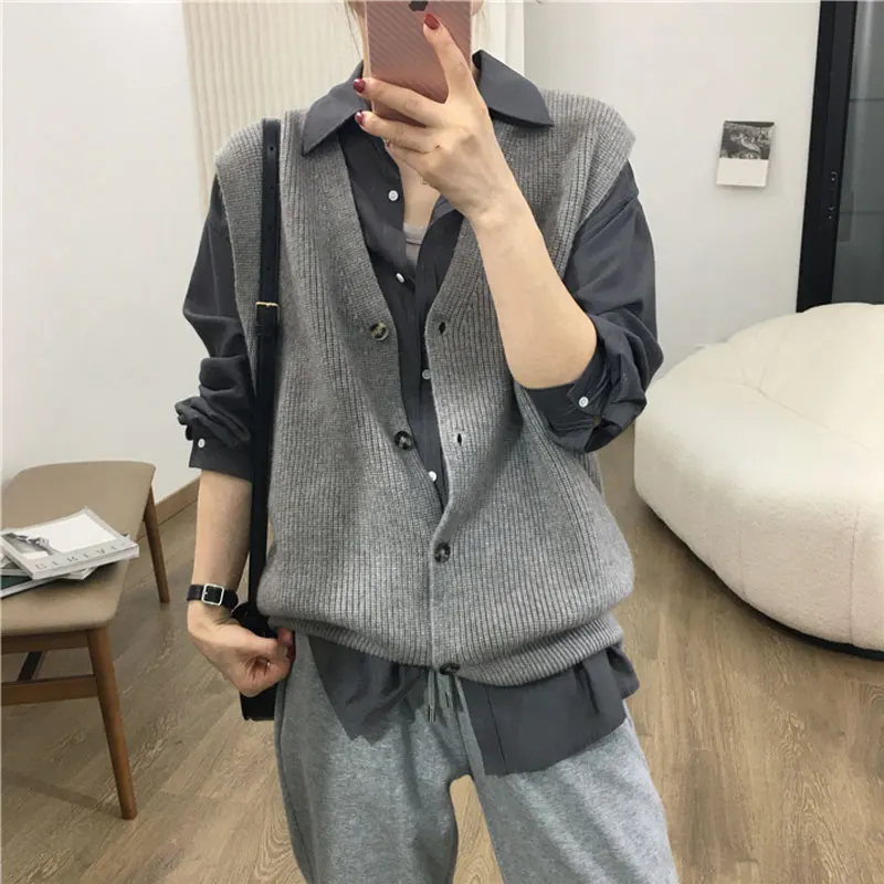 

Women's Knitted Open Cardigan Wool Loose Casual Svel Faion Outerwear Casual Top Trendy V-ne Single Button Pure Color