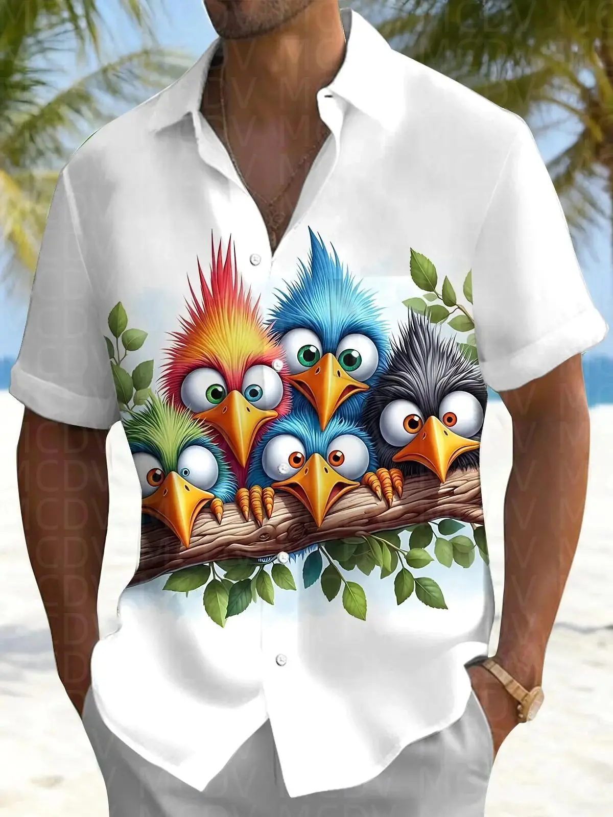 Bird Pattern Men's Hawaiian Shirt Stretch Easy Care Camp Shirt Big Tall