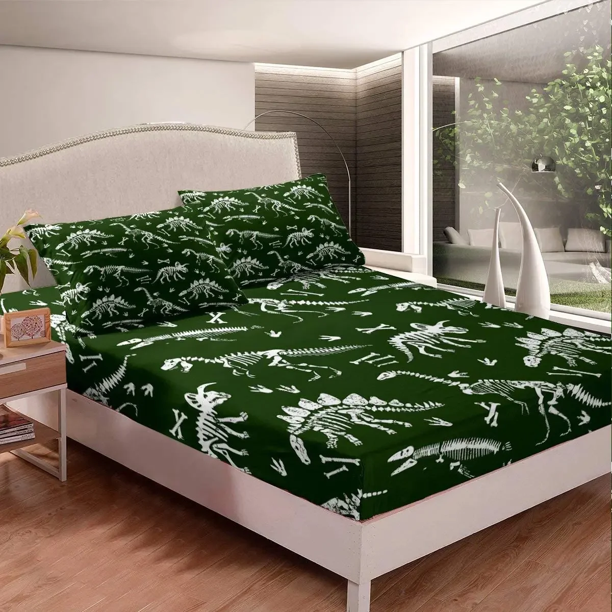 Dinosaur Fossil Skeleton Fitted Sheet for Child Baby Youth Ancient Animal Series Gothic Skeleton Bedding Set for Boys Girls Kids