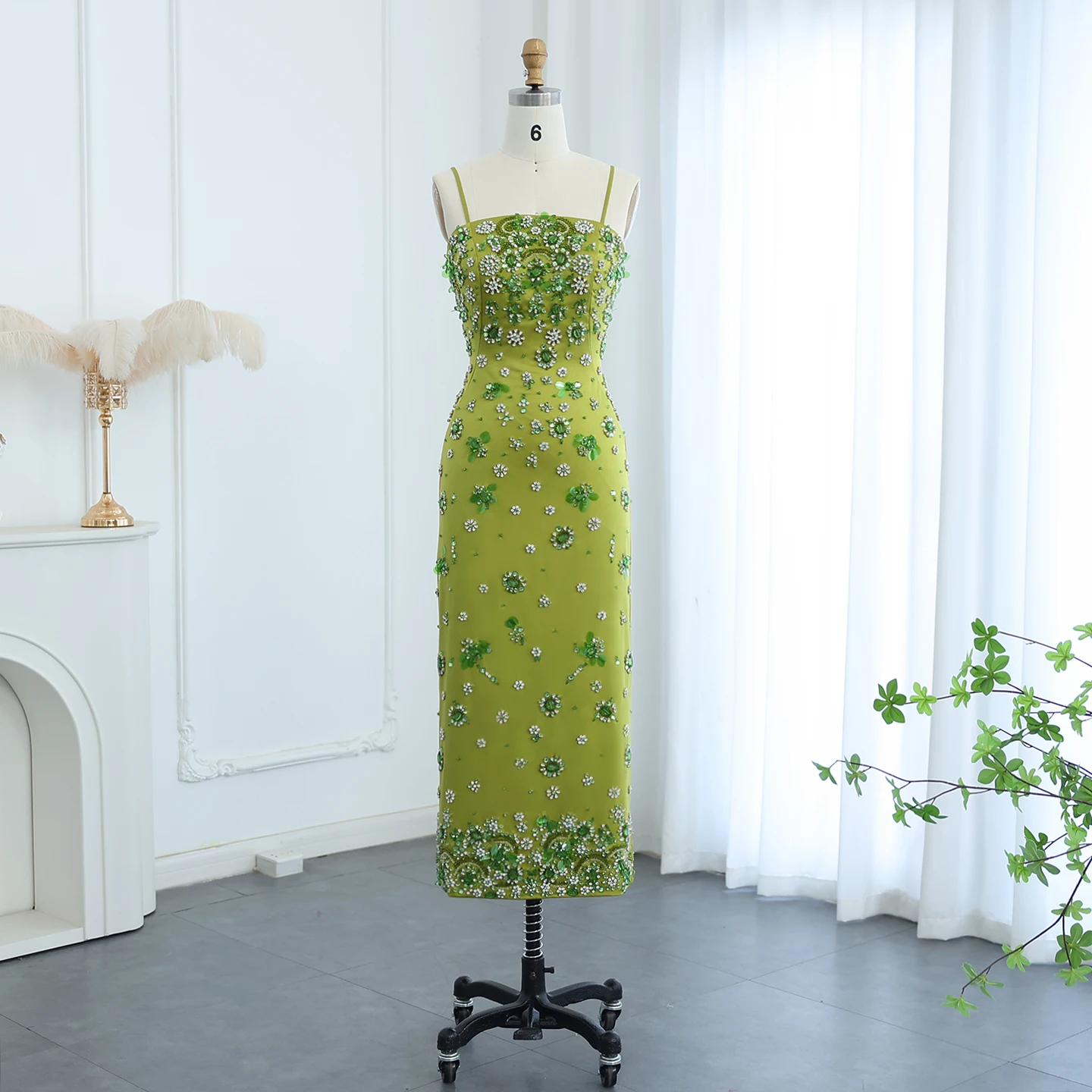 Sharon Said-Robe de soirée verte courte avec perles florales 3D, bretelles spaghetti, gaine de luxe, fête de mariage, quel que soit SSram personnalisé