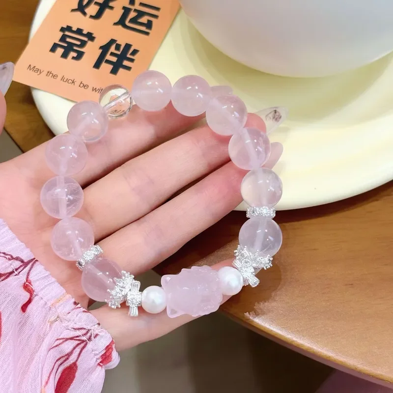 Natural horse powder crystal nine-tailed fox grapefruit powder bracelet high-end light luxury color niche bracelet wholesale