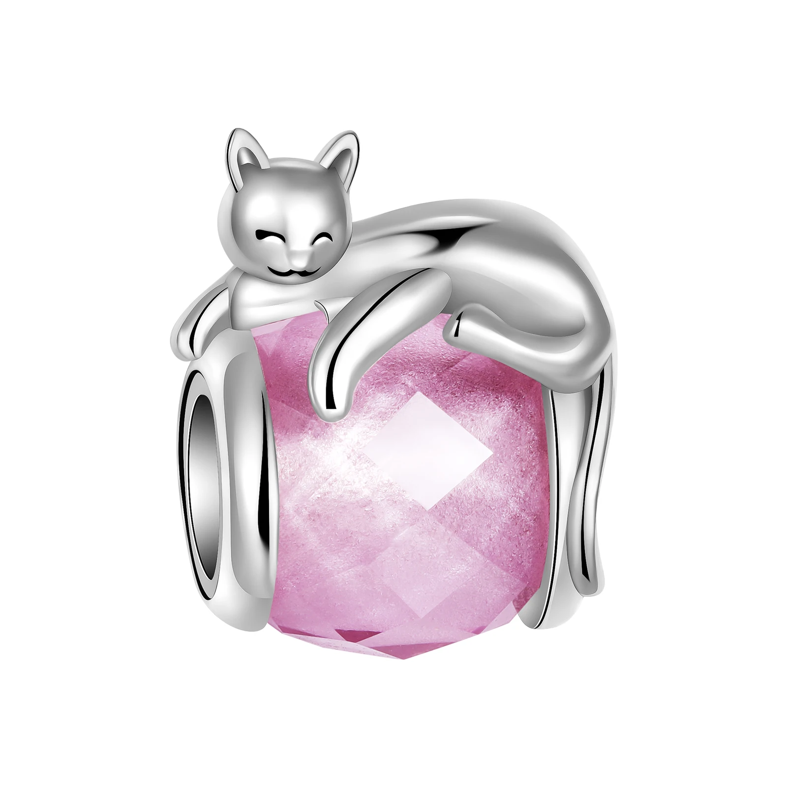 925 Sterling Silver Pearl Cat  Animal Series Pink Charm Fit Original Pandora Charms Bracelets Women DIY Jewelry Gift