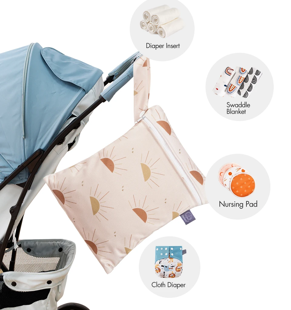 Elinfant New Arrival Rainbow&Sun Print 2pcs Set Mini Menstrual Storage Bag 18X14cm & Waterproof Diaper Bag18*25cm