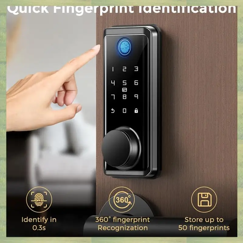 

N15R-Electronic Door Lock For Tuya Lock With Deadbolt Lock Fingerprint Lock Keyless Entry With Smartlife App Remote Unlock