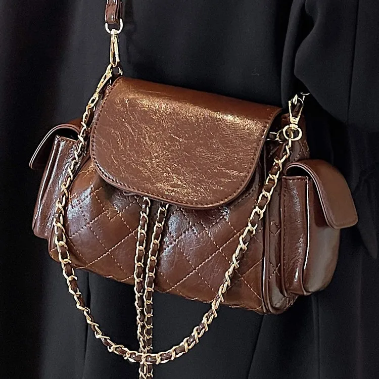 Plecak Niche Design 2025, Torba na ramię z łańcuszkiem, Luksusowa damska torba crossbody na dzień i na noc, Minimalistyczna torba typu tote, Teksturowana torba sling