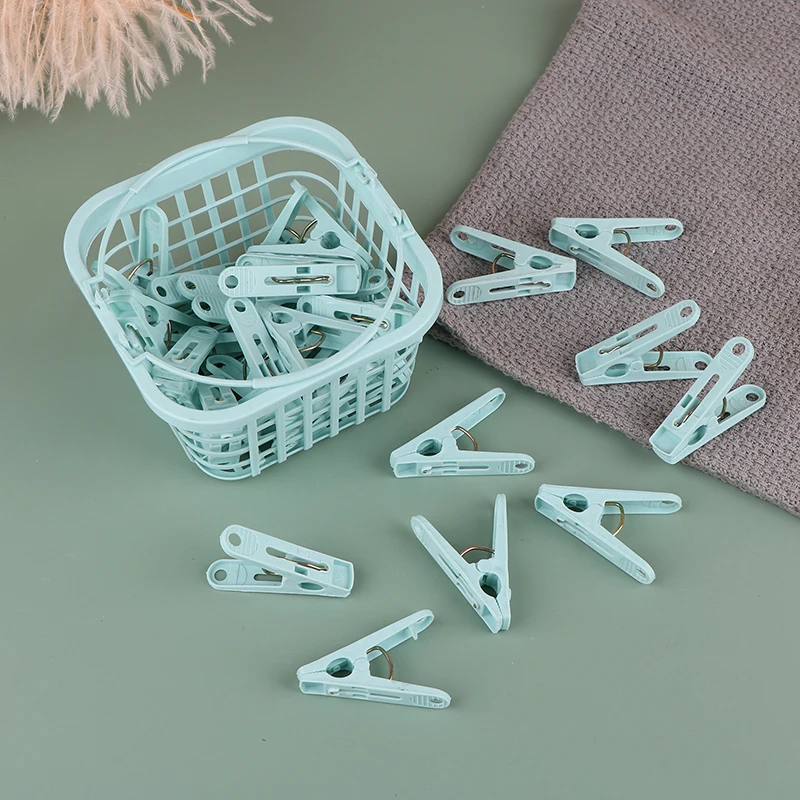 30Pcs Plastic Clothes Pegs Laundry Clothespin Pins Clothes Drying Clips Windproof Clothes Clips Small Clothes Pegs With Basket